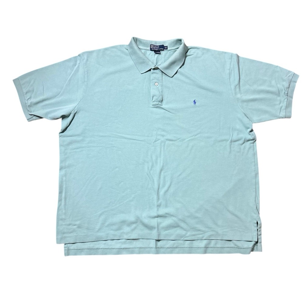 Vtg‎ Ralph Lauren Cotton Polo Shirt Mens 3XLT Light Green Purple Pony Preppy